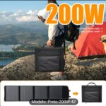 Painel Solar Monocristalino Dobrável de 200W | Saída DC 5V-18V, Interface USB QC 3.0, Design Portátil e Dobrável, Ideal para Campismo, Autocaravanas, Viagens e Carregamento de Telemóvel a Energia Solar